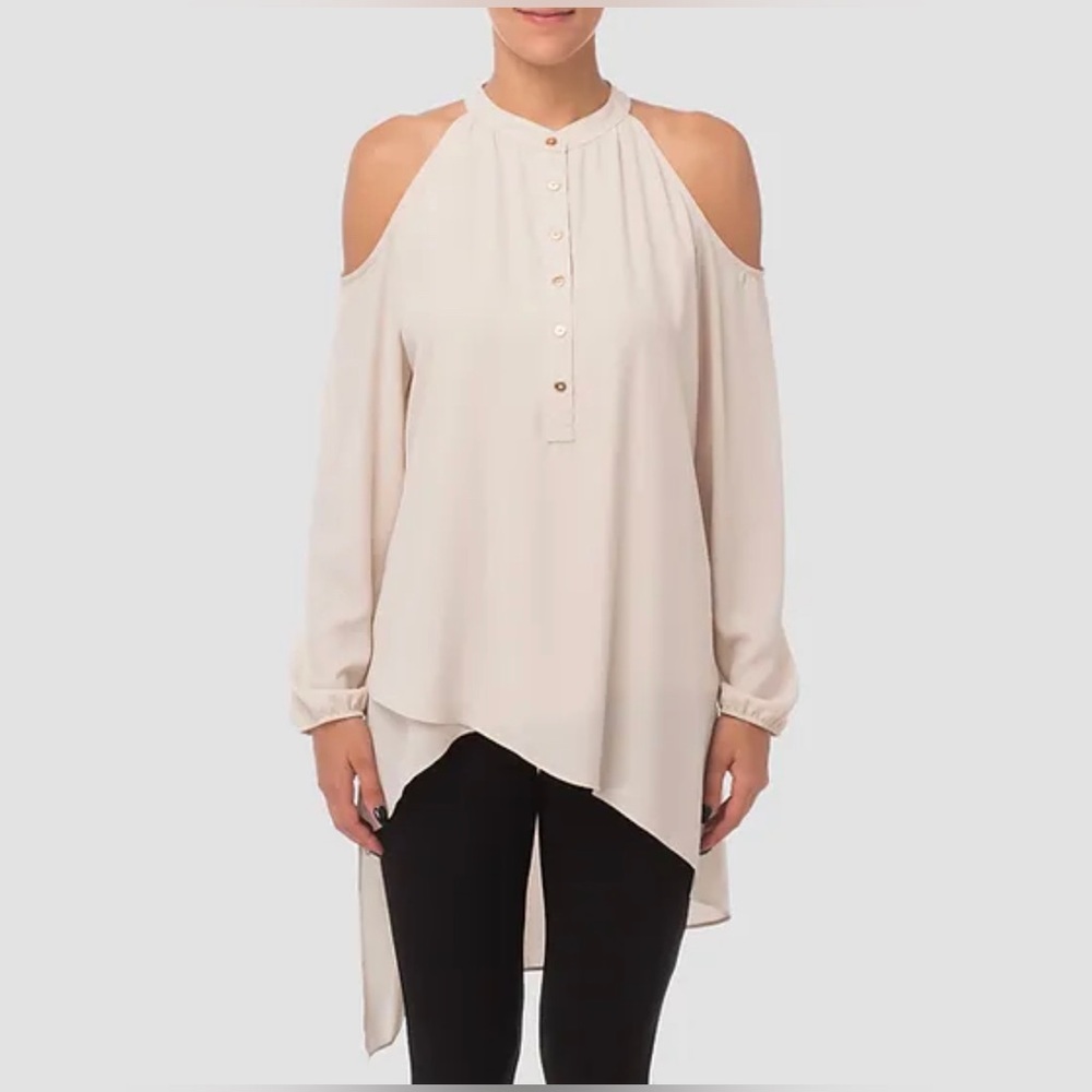 Joseph Ribkoff Cold Shoulder Asymmetrical Button Tunic Blouse, Size 10